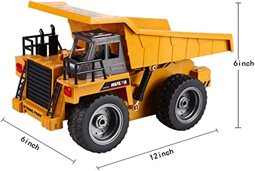 YDPlaier 6 Channel Alloy Full Functional RC Dump Truck Toy - Remote Control Construction Tractor Toys with Lights Sounds - Trucks for Kids Boys Girls Adults Children Ages 4 + Year Olds