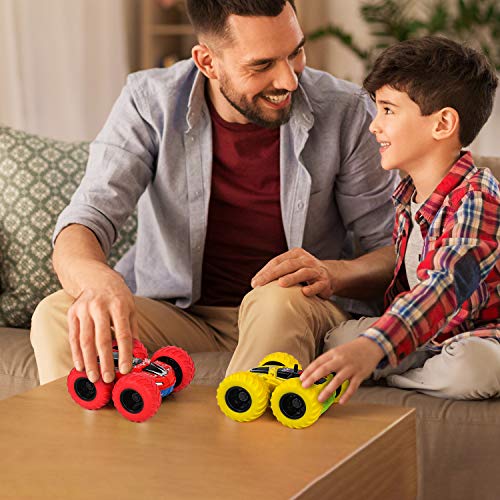 Shayson 2 Pack Friction Car Toys，360° Rotation Pull Back Toy Cars, Double Side Inertia Push and Go Cars for kids