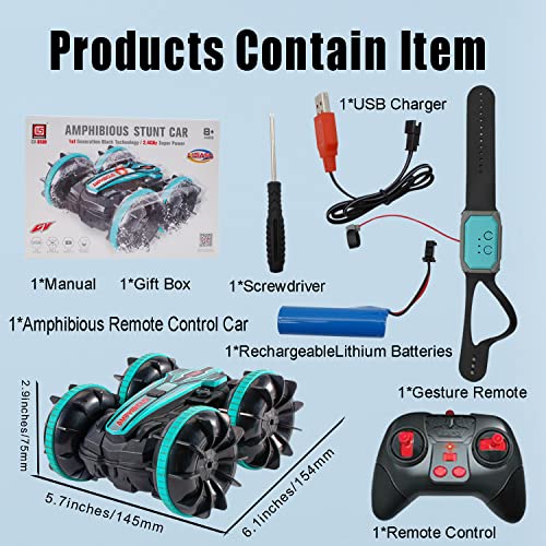 Amphibious Remote Control Cars for Adults Kids,Hand Controlled Car and Gesture Sensing Rc Stunt Car,Hand Controlled Rc Car for Kids,Off Road Remote Control Watch Car Toys Driving on Land or in Water