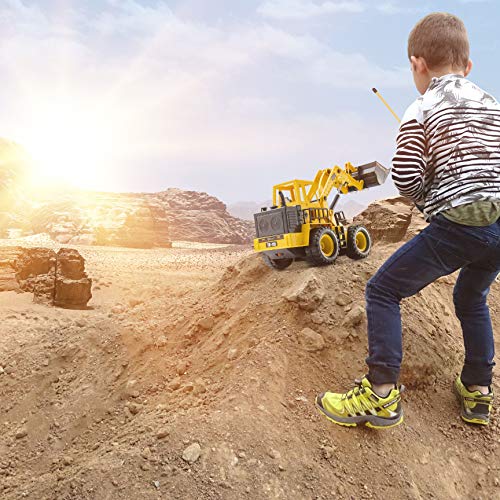 Top Race 5 Channel Full Functional Remote Control Tractor Digger Toy Front Loader 14 x 6 x 8 inch Electric RC Remote Control Construction Truck Toy Front Loader with Lights & Sounds for Boys And Girls