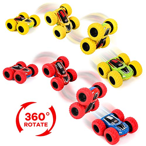 Shayson 2 Pack Friction Car Toys，360° Rotation Pull Back Toy Cars, Double Side Inertia Push and Go Cars for kids