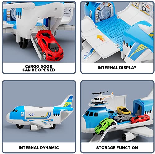 Toy Cars for 3 Year Old Boys,Toy Cars set,Transport Cargo Airplane with 5 Mini Cars, 1 Helicopter,1 Engineer,11 Traffic Signs,Gifts for Kids Boys Girls Age 3 4 5