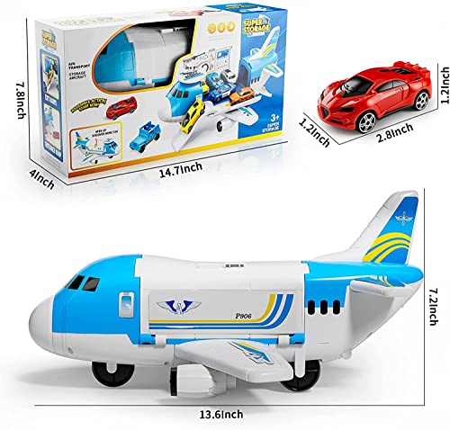 Toy Cars for 3 Year Old Boys,Toy Cars set,Transport Cargo Airplane with 5 Mini Cars, 1 Helicopter,1 Engineer,11 Traffic Signs,Gifts for Kids Boys Girls Age 3 4 5