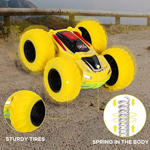 Shayson 2 Pack Friction Car Toys，360° Rotation Pull Back Toy Cars, Double Side Inertia Push and Go Cars for kids