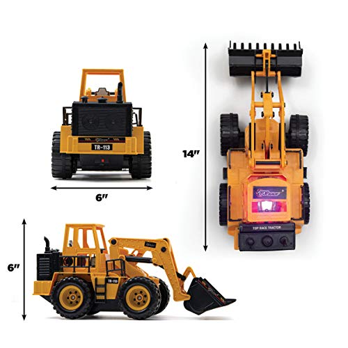 Top Race 5 Channel Full Functional Remote Control Tractor Digger Toy Front Loader 14 x 6 x 8 inch Electric RC Remote Control Construction Truck Toy Front Loader with Lights & Sounds for Boys And Girls