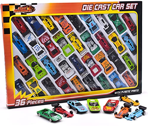 36 Piece Die Cast Metal Toy Cars Diecast Mini Racing Vehicles for Kids, Convertibles, F1, Sports Cars, Model Collector Cars Gift Playset