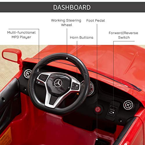 HOMCOM Compatible for 6V Kids Ride On Car Mercedes Benz GLA Licensed Toy toddler with Music Remote Control Rechargeable Headlight Two Speed Red
