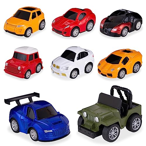 Wheelz Pull Back Cars For Kids - Set of 8 Diecast Toy Cars For 3 Year Old Boys - Boys Racing Cars - Toddler Cars For 2+ Year Old Boys
