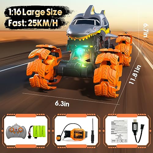 Arulis Remote Control Cars, 1:16 Scale RC Monster Truck with Hand Controlled, 2.4GHz 4WD 25km/h RC Car with Light and Music, Perfect Toy Car Gift for 3 4 5 6 7 8 9 10+ Year Old Boys