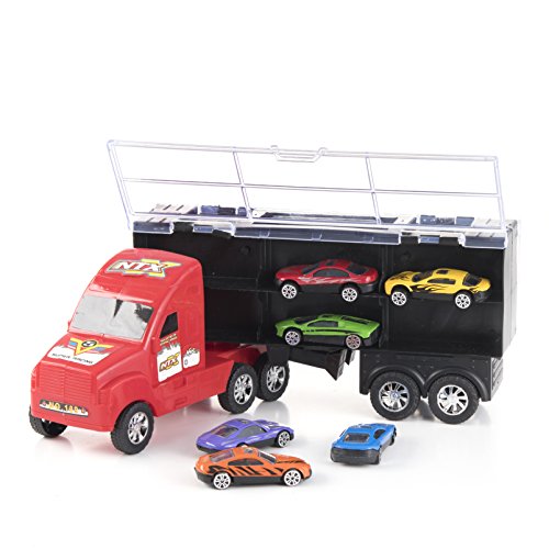 15 Inch Carrier Truck and Car Transporter Toy for Boys, Includes 6 Metal Cars Toy For Boys, Great For Boys, Birthdays Gift for Kids Boys Toy Cars and Boys Toy Trucks