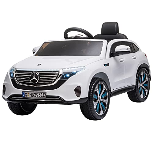 HOMCOM Compatible 12V Battery-powered 2 Motors Kids Electric Ride On Car Toy with Parental Remote Control Music Lights Bluetooth Suspension Wheels for 3-5 Years Old White