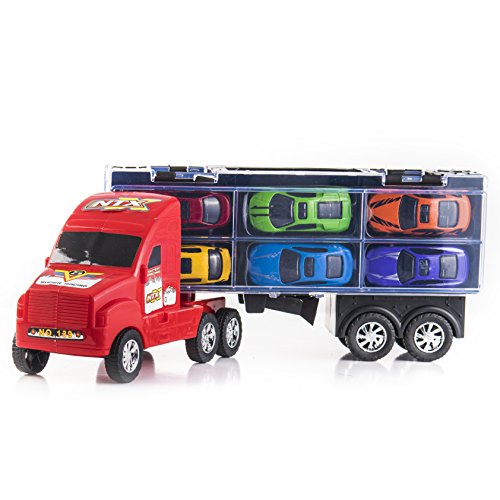 15 Inch Carrier Truck and Car Transporter Toy for Boys, Includes 6 Metal Cars Toy For Boys, Great For Boys, Birthdays Gift for Kids Boys Toy Cars and Boys Toy Trucks