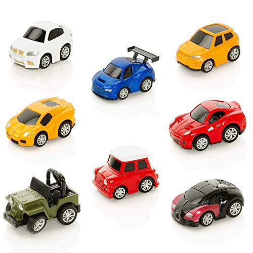 Wheelz Pull Back Cars For Kids - Set of 8 Diecast Toy Cars For 3 Year Old Boys - Boys Racing Cars - Toddler Cars For 2+ Year Old Boys