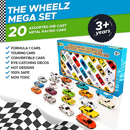 Wheelz Diecast Cars - Die Cast Metal Toy Cars - Car Set For Kids - Set of 20 Toy Cars For 3 Year Olds - Boys Small Model Racing Cars
