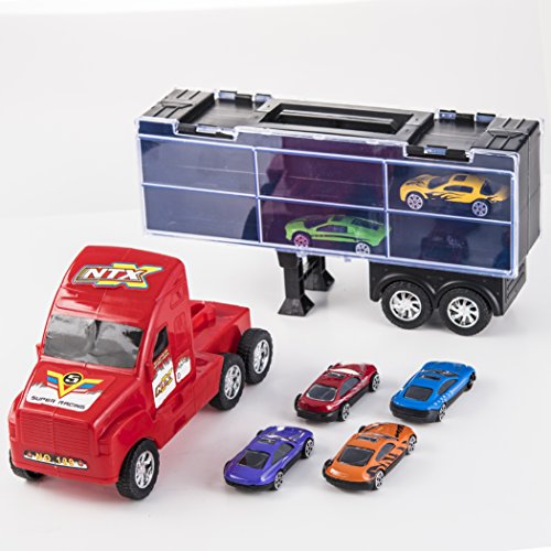 15 Inch Carrier Truck and Car Transporter Toy for Boys, Includes 6 Metal Cars Toy For Boys, Great For Boys, Birthdays Gift for Kids Boys Toy Cars and Boys Toy Trucks
