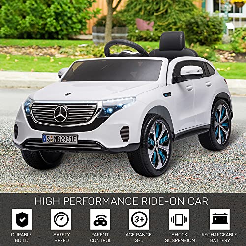HOMCOM Compatible 12V Battery-powered 2 Motors Kids Electric Ride On Car Toy with Parental Remote Control Music Lights Bluetooth Suspension Wheels for 3-5 Years Old White
