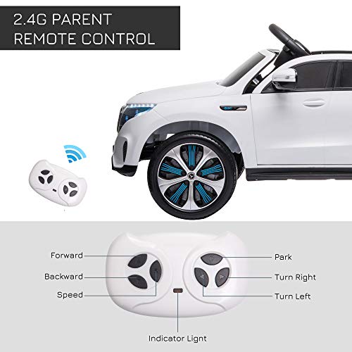 HOMCOM Compatible 12V Battery-powered 2 Motors Kids Electric Ride On Car Toy with Parental Remote Control Music Lights Bluetooth Suspension Wheels for 3-5 Years Old White
