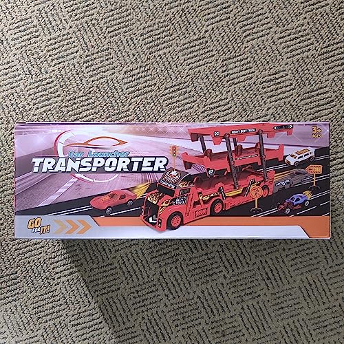Car Transporter Truck Toys for 3 Years Old, Mega Hauler Trucks with 8 Mini Race Cars Gift for Kids Boys Girls Age 3 4 5 (Red)