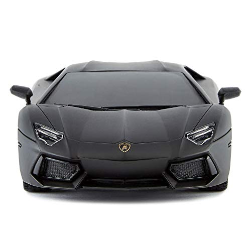 Lamborghini Aventador Official Licensed Remote Control Car with Working Lights, Radio Controlled On Road RC Car 1:24 Scale, 2.4Ghz Matte Black, Great Toys for Boys and Girls