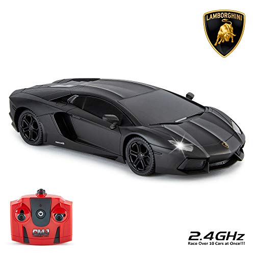 Lamborghini Aventador Official Licensed Remote Control Car with Working Lights, Radio Controlled On Road RC Car 1:24 Scale, 2.4Ghz Matte Black, Great Toys for Boys and Girls