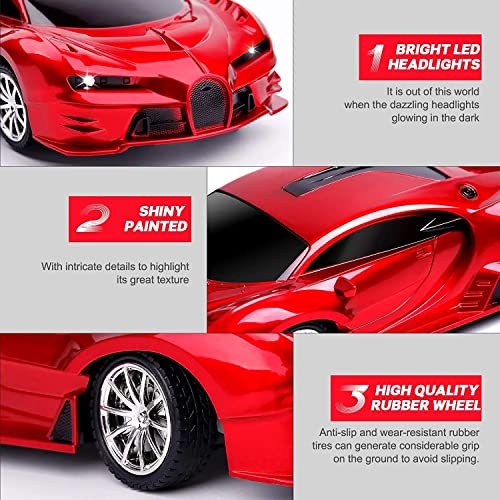 lewinner Remote Control Cars for Kids 1/18 High-Speed RC Car Toys for Boys Girls 3 4 5 6 7 8 9 Years Older Kids Toys Car with Headlight Christmas Birthday Gifts for Kids (Red)