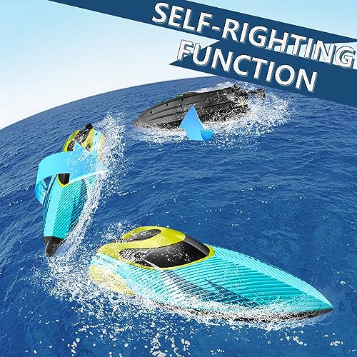 4DRC S3 RC Boat with LED Light, 30+ Mins, Self Righting Remote Control Boat for Pools & Lakes, 30+ MPH, 2.4GHz Racing Boats, 2 Battery, Pool Toys for Kids, Radio Controlled Watercraft