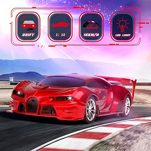 lewinner Remote Control Cars for Kids 1/18 High-Speed RC Car Toys for Boys Girls 3 4 5 6 7 8 9 Years Older Kids Toys Car with Headlight Christmas Birthday Gifts for Kids (Red)