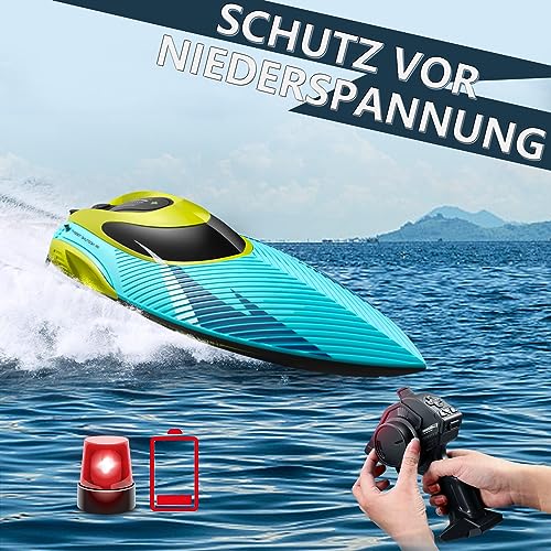 4DRC S3 RC Boat with LED Light, 30+ Mins, Self Righting Remote Control Boat for Pools & Lakes, 30+ MPH, 2.4GHz Racing Boats, 2 Battery, Pool Toys for Kids, Radio Controlled Watercraft
