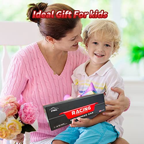 lewinner Remote Control Cars for Kids 1/18 High-Speed RC Car Toys for Boys Girls 3 4 5 6 7 8 9 Years Older Kids Toys Car with Headlight Christmas Birthday Gifts for Kids (Red)