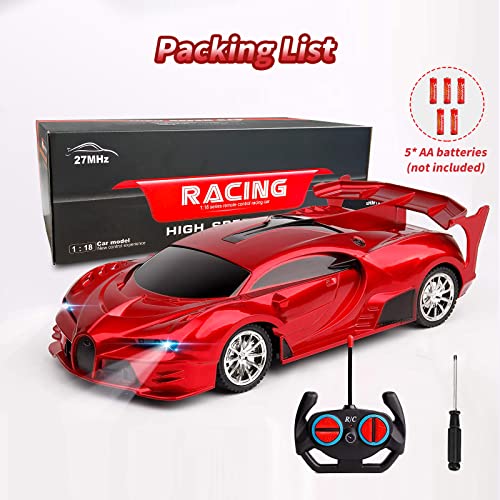 lewinner Remote Control Cars for Kids 1/18 High-Speed RC Car Toys for Boys Girls 3 4 5 6 7 8 9 Years Older Kids Toys Car with Headlight Christmas Birthday Gifts for Kids (Red)