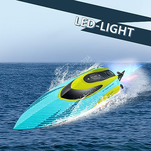 4DRC S3 RC Boat with LED Light, 30+ Mins, Self Righting Remote Control Boat for Pools & Lakes, 30+ MPH, 2.4GHz Racing Boats, 2 Battery, Pool Toys for Kids, Radio Controlled Watercraft