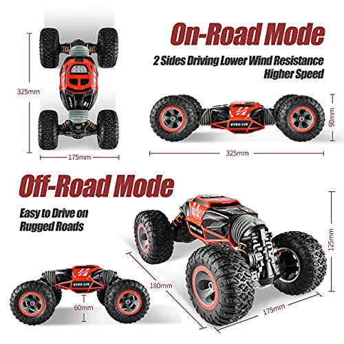 BEZGAR TD141 Remote Control Cars - 1:14 Scale RC Car, 4WD Transform 15 KM/H All Terrains Twist RC Stunt Car, Toy Vehicle with Rechargeable Battery for Boys Kids Girls