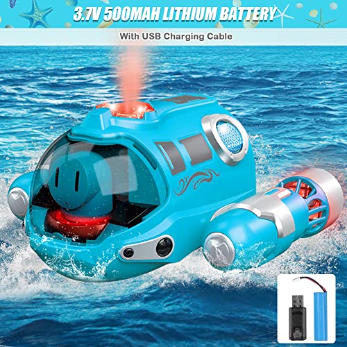 CestMall RC Boat Toys for Boys Girls, 2.4GHz Remote Control Motorboat with Spray/Light Function Double Propellers Remote Control Boats rechargeable Swimming Pool Toys Boat for Pool Lake (Blue)