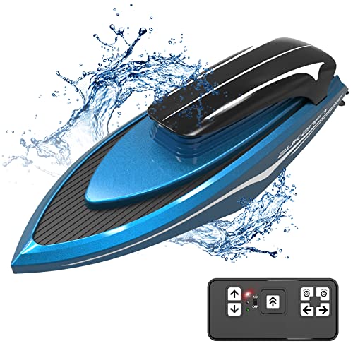 uleway Remote Control Boat, 2.4GHz High Speed Electric Racing Boat, My First Little RC Boat for Kids, Radio Controlled Boat with Rechargeable Batteries, Mini Water Toy Gifts for Pool Lake Pond (Blue)