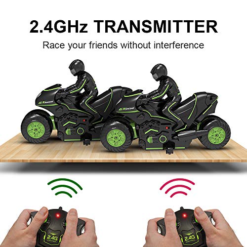 RC Motorcycle, Kids Remote Control Motorcycle Double Sided Flips 360°Rotating Stunt Car for Boys,2.4Ghz High Speed Rock Crawler Vehicle with 4 Batteries,Gift for Kids Age 4,5,6,7,8 and Up Year Old