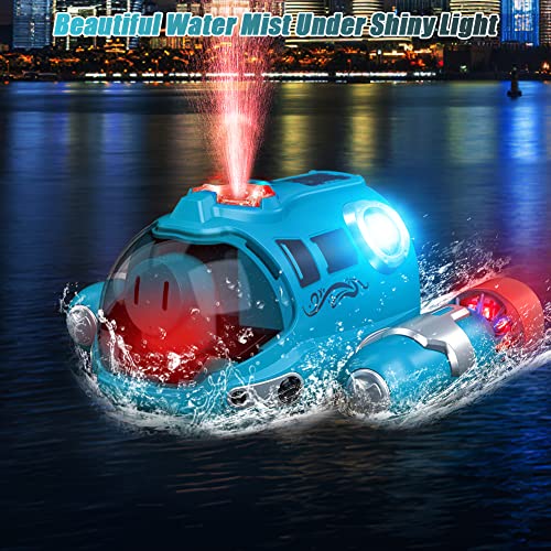 CestMall RC Boat Toys for Boys Girls, 2.4GHz Remote Control Motorboat with Spray/Light Function Double Propellers Remote Control Boats rechargeable Swimming Pool Toys Boat for Pool Lake (Blue)