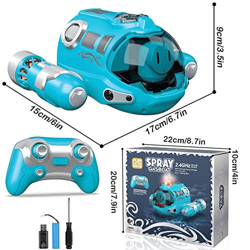 CestMall RC Boat Toys for Boys Girls, 2.4GHz Remote Control Motorboat with Spray/Light Function Double Propellers Remote Control Boats rechargeable Swimming Pool Toys Boat for Pool Lake (Blue)