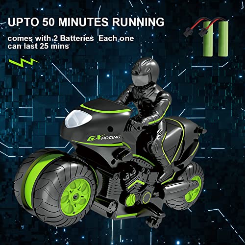 RC Motorcycle, Kids Remote Control Motorcycle Double Sided Flips 360°Rotating Stunt Car for Boys,2.4Ghz High Speed Rock Crawler Vehicle with 4 Batteries,Gift for Kids Age 4,5,6,7,8 and Up Year Old