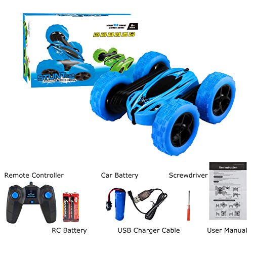 Pup Go RC Stunt Car Toy for Kids, 4WD 2.4GHz Remote Control Cars, 360° Rolling Rotation & Double Side Flips, Birthday Xmas Gifts for Boys Girls Children Age 3+ Years Old (Blue)