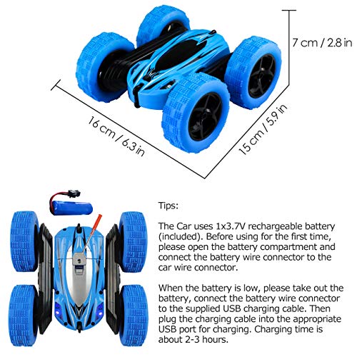 Pup Go RC Stunt Car Toy for Kids, 4WD 2.4GHz Remote Control Cars, 360° Rolling Rotation & Double Side Flips, Birthday Xmas Gifts for Boys Girls Children Age 3+ Years Old (Blue)