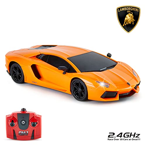 CMJ RC Cars Lamborghini Aventador LP700-4 Officially Licensed Remote Control RC Car 1:24 Scale Working Lights 2.4Ghz (Orange)