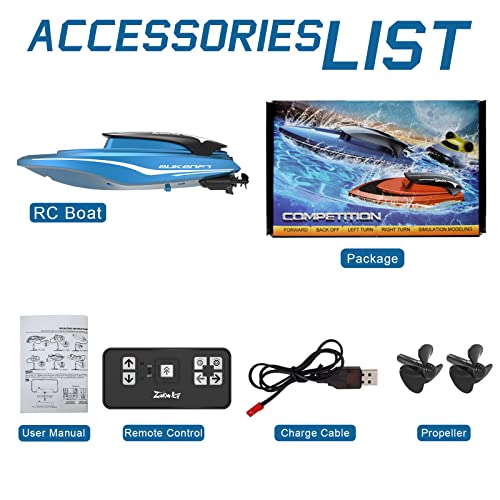 uleway Remote Control Boat, 2.4GHz High Speed Electric Racing Boat, My First Little RC Boat for Kids, Radio Controlled Boat with Rechargeable Batteries, Mini Water Toy Gifts for Pool Lake Pond (Blue)