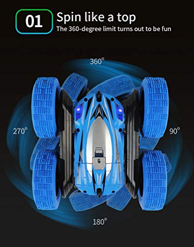 Pup Go RC Stunt Car Toy for Kids, 4WD 2.4GHz Remote Control Cars, 360° Rolling Rotation & Double Side Flips, Birthday Xmas Gifts for Boys Girls Children Age 3+ Years Old (Blue)