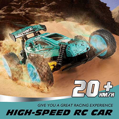 Tecnock RC Car Remote Control Car for Kids, 1:18 High Speed 20 KM/H 2WD RC Buggy, 2.4GHz Off Road Racing Car with Two Rechargeable Batteries, Toys Gift for Boys and Girls