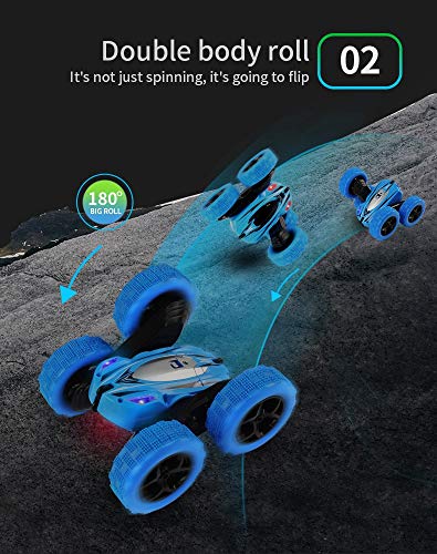 Pup Go RC Stunt Car Toy for Kids, 4WD 2.4GHz Remote Control Cars, 360° Rolling Rotation & Double Side Flips, Birthday Xmas Gifts for Boys Girls Children Age 3+ Years Old (Blue)