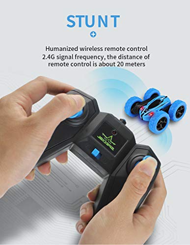 Pup Go RC Stunt Car Toy for Kids, 4WD 2.4GHz Remote Control Cars, 360° Rolling Rotation & Double Side Flips, Birthday Xmas Gifts for Boys Girls Children Age 3+ Years Old (Blue)