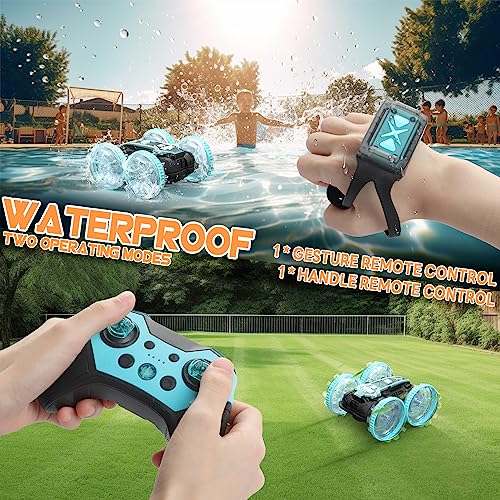 Korffe Remote Control Car, Amphibious RC Car for 4 5 6 7 8 9 Years Old, 4WD Off-Road Toy Car, Waterproof Stunt Car Toy Vehicle, 360° Rotating Toy Car Perfect Birthday for 8-12 Years Old Kids
