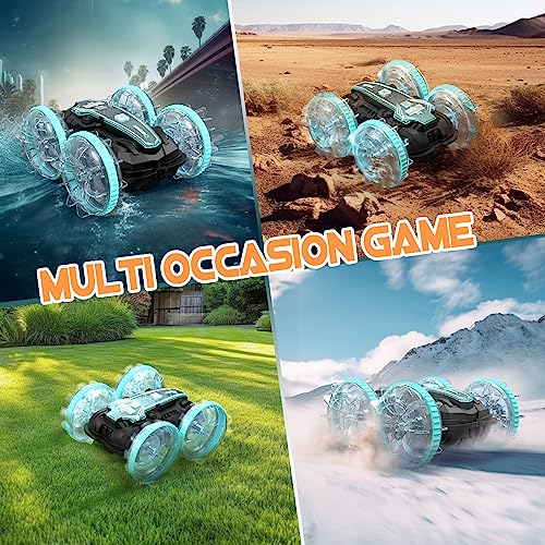 Korffe Remote Control Car, Amphibious RC Car for 4 5 6 7 8 9 Years Old, 4WD Off-Road Toy Car, Waterproof Stunt Car Toy Vehicle, 360° Rotating Toy Car Perfect Birthday for 8-12 Years Old Kids