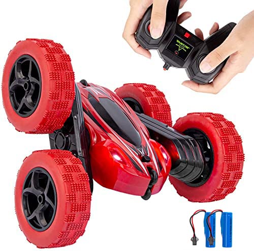 ThinkMax Remote Control Car,2.4Ghz 360°Double Side Flips RC Stunt Car Toy Gift, RC Car for Kids Aged 6-14(RED)