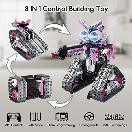 OKKIDY Remote Control Building Toys, 3-in-1 STEM Robot Building Kit for Kids,408 PCS Remote & APP Controlled Stunt Robot,Programming Robot Mindstorms Gift for Boys Girls Ages 6 7 8 9 10+ Year Old